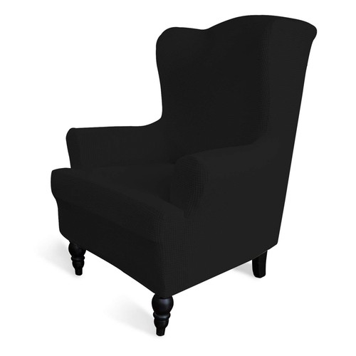 Black stretch wingback chair - black,